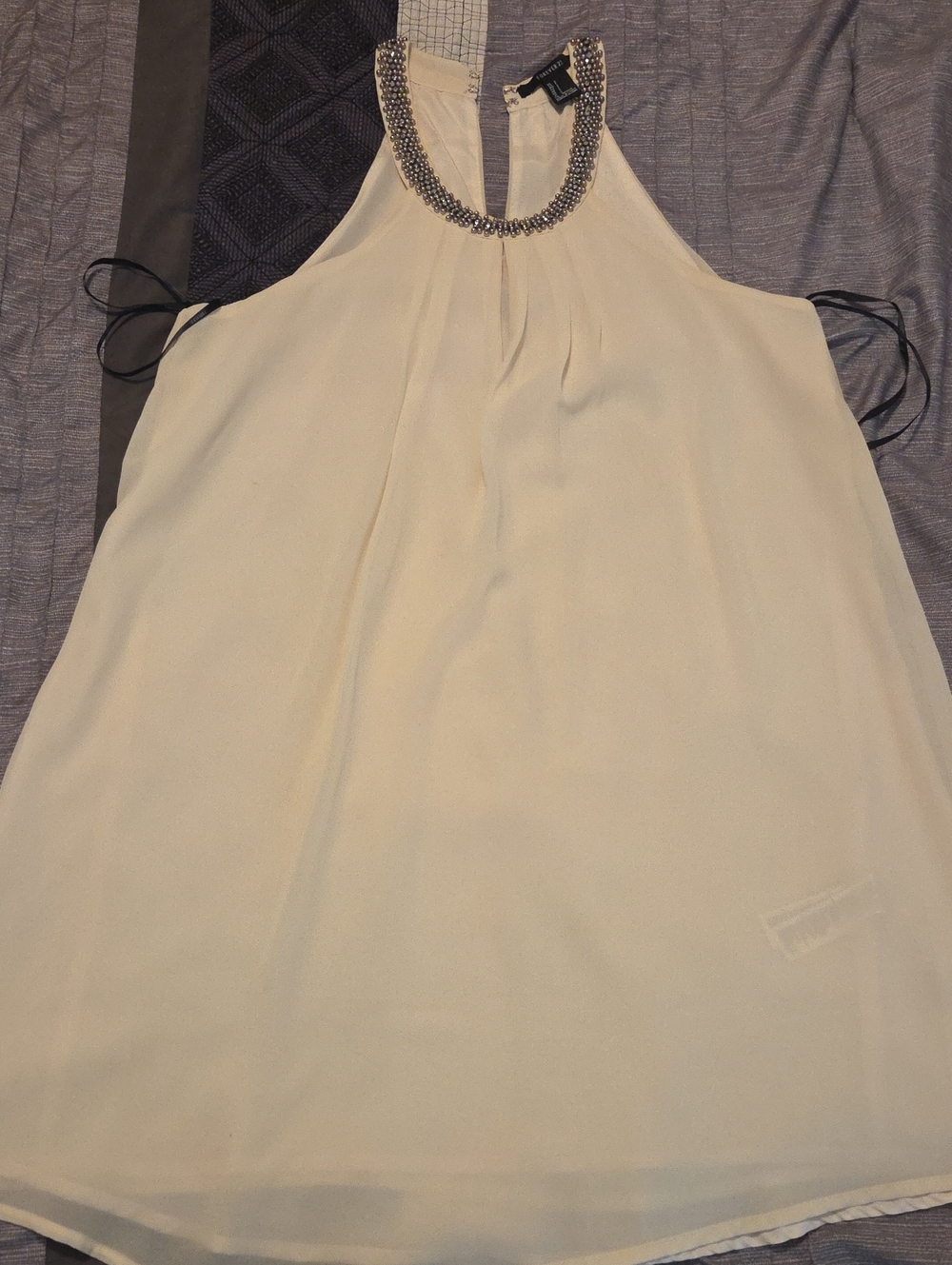 Forever 21 Cream Beaded Neck Dress